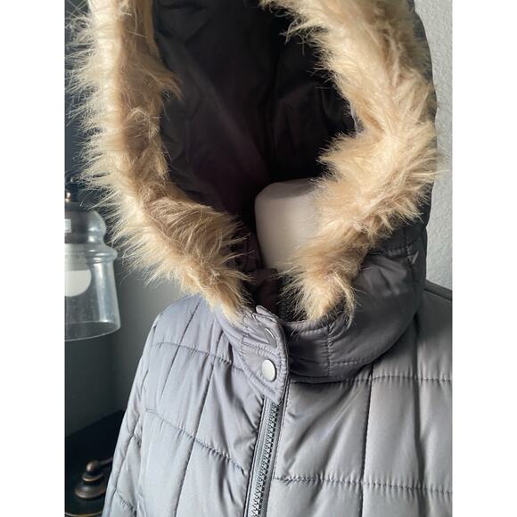 Totes Puffer Coat Weather Stoppers Women M Gray Faux Fur Hood Parka Jacket - Picture 16 of 16